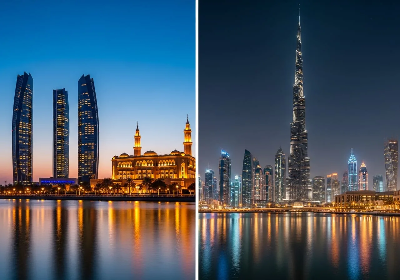 Abu Dhabi and Dubai skyline comparison for Indian travelers