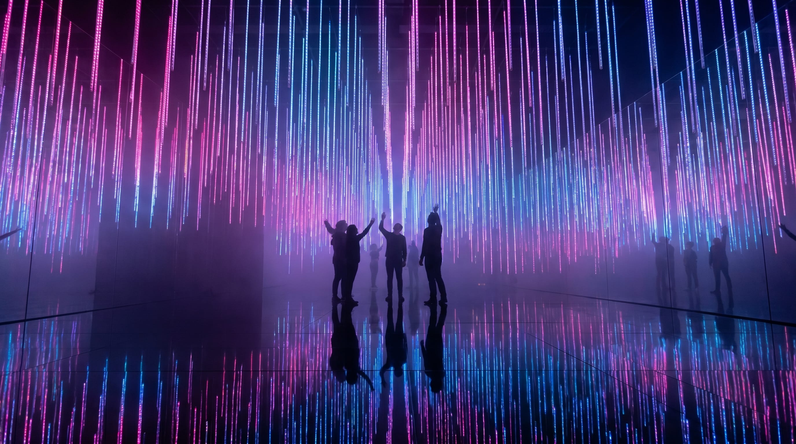 Glowing light installation inside Future World at the ArtScience Museum Singapore