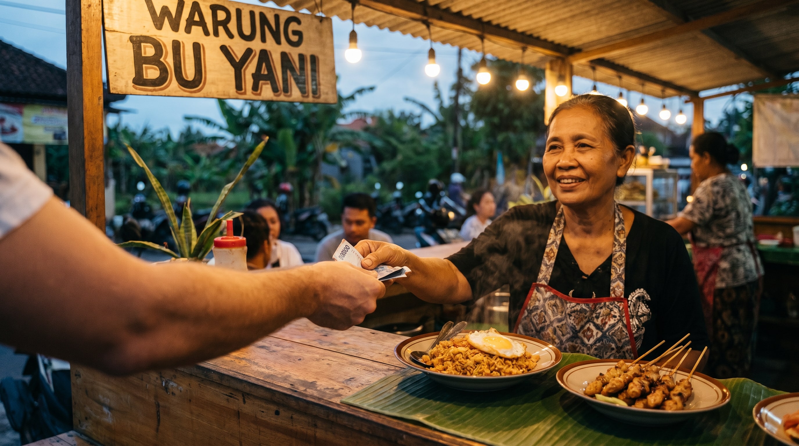 Paying with rupiah cash at a Bali warung, where the Indonesian rupiah to INR rate matters most