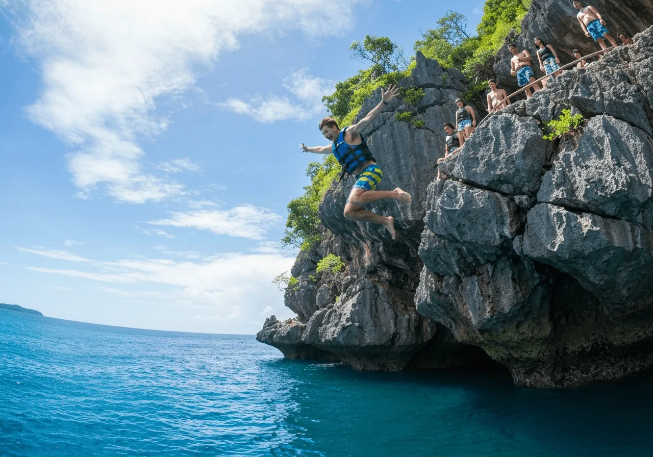 cliff jumping at ariels point boracay adventure activity from india trip