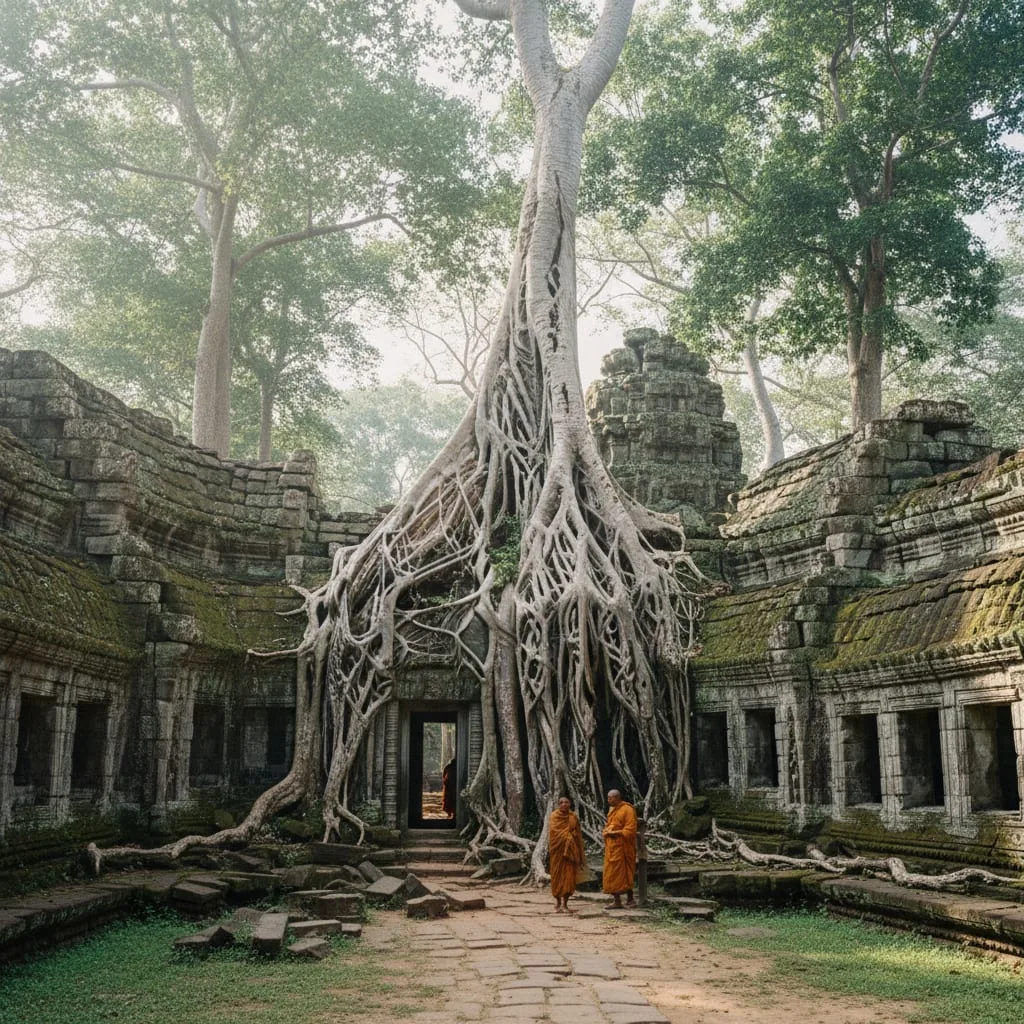 Ta Prohm temple with ancient tree roots - Siem Reap itinerary