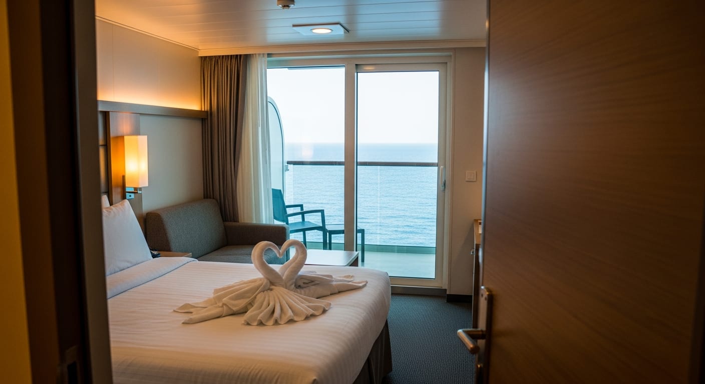 Balcony cabin interior with ocean view on the Cordelia cruise Goa package