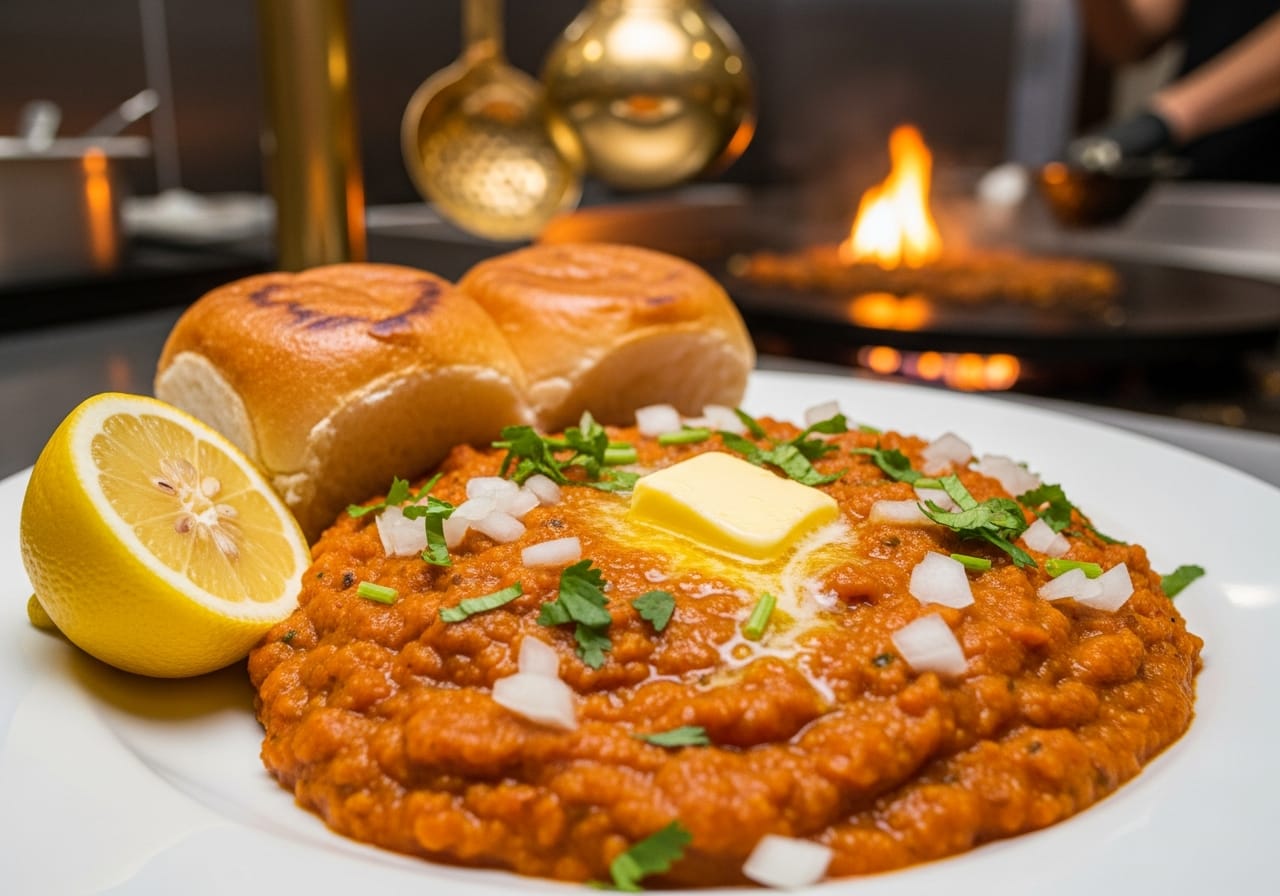 Pav bhaji at the Cordelia cruise street food corner, a popular vegetarian dish