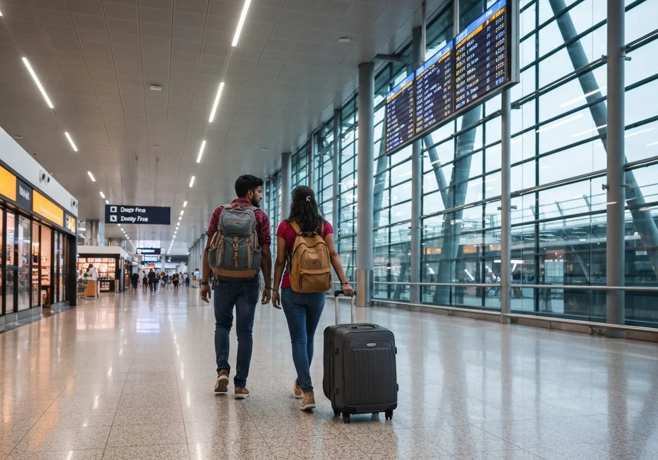 Indian travelers at international airport immigration experience abroad