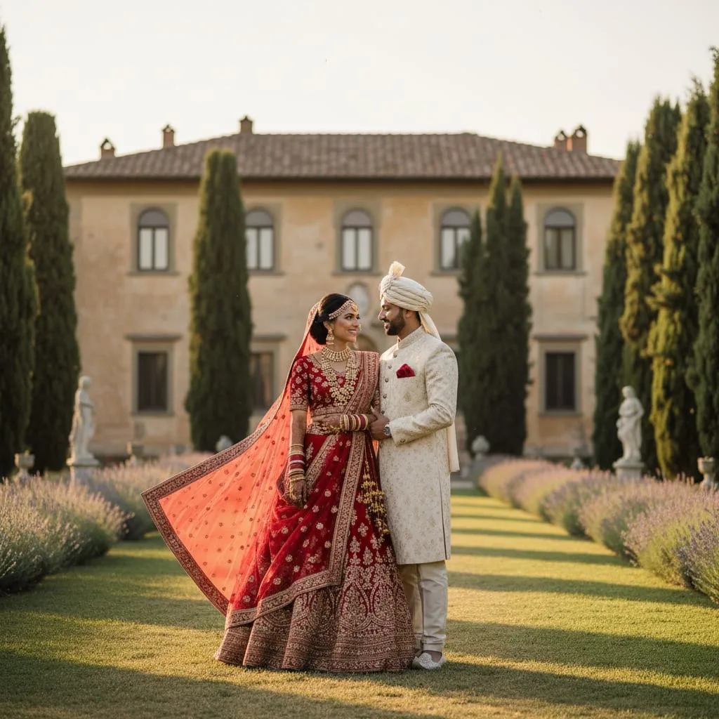 Indian bride groom European castle destination wedding abroad