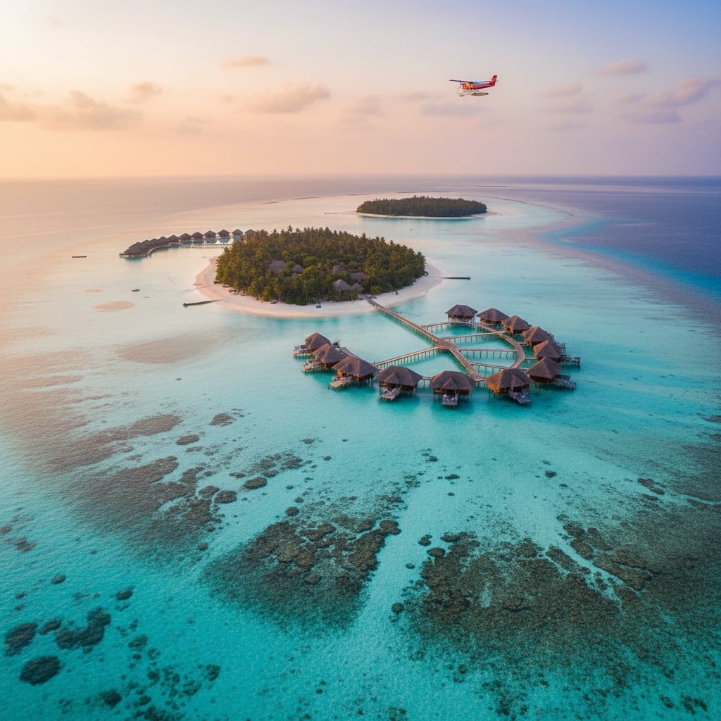 Maldives overwater bungalows aerial view for diwali holiday escape