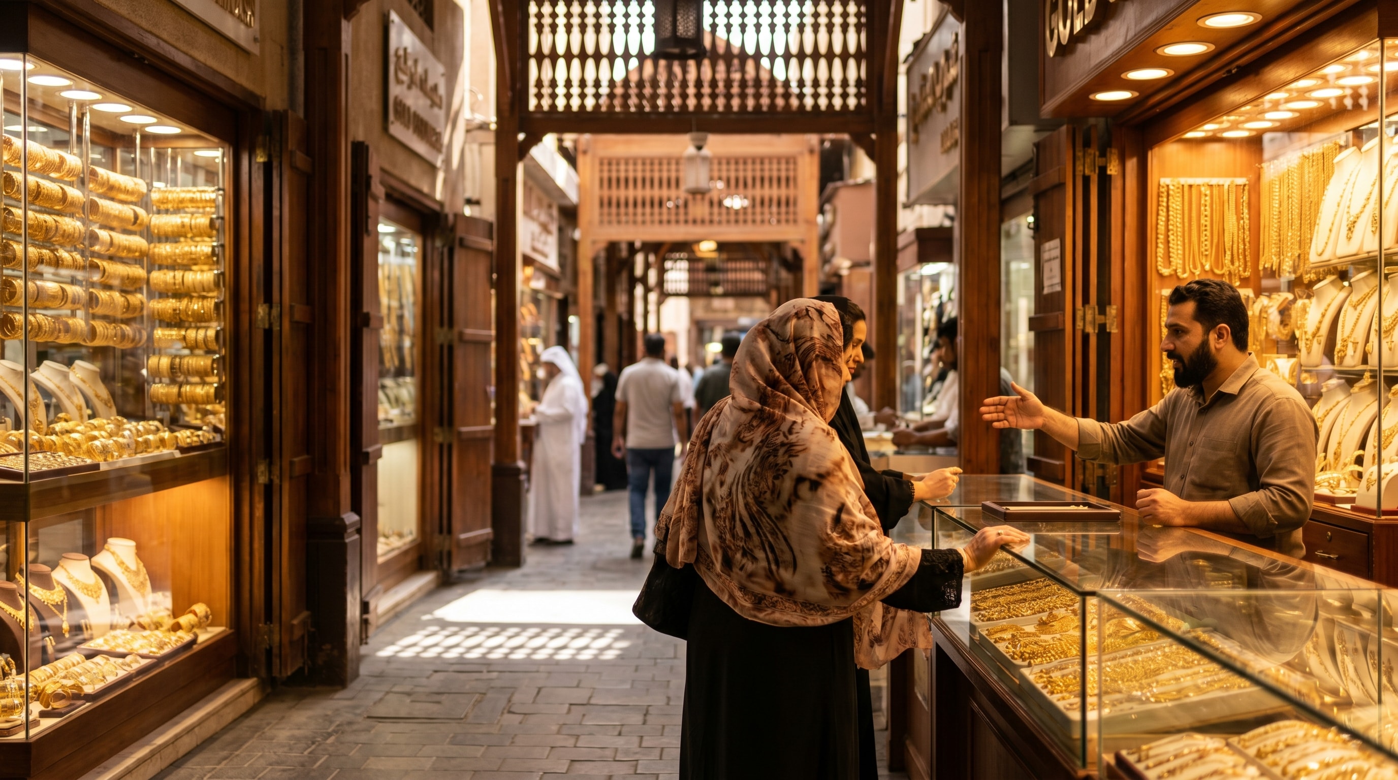Gold Souk jewellery shops in Deira, a top shopping thing to do in Dubai
