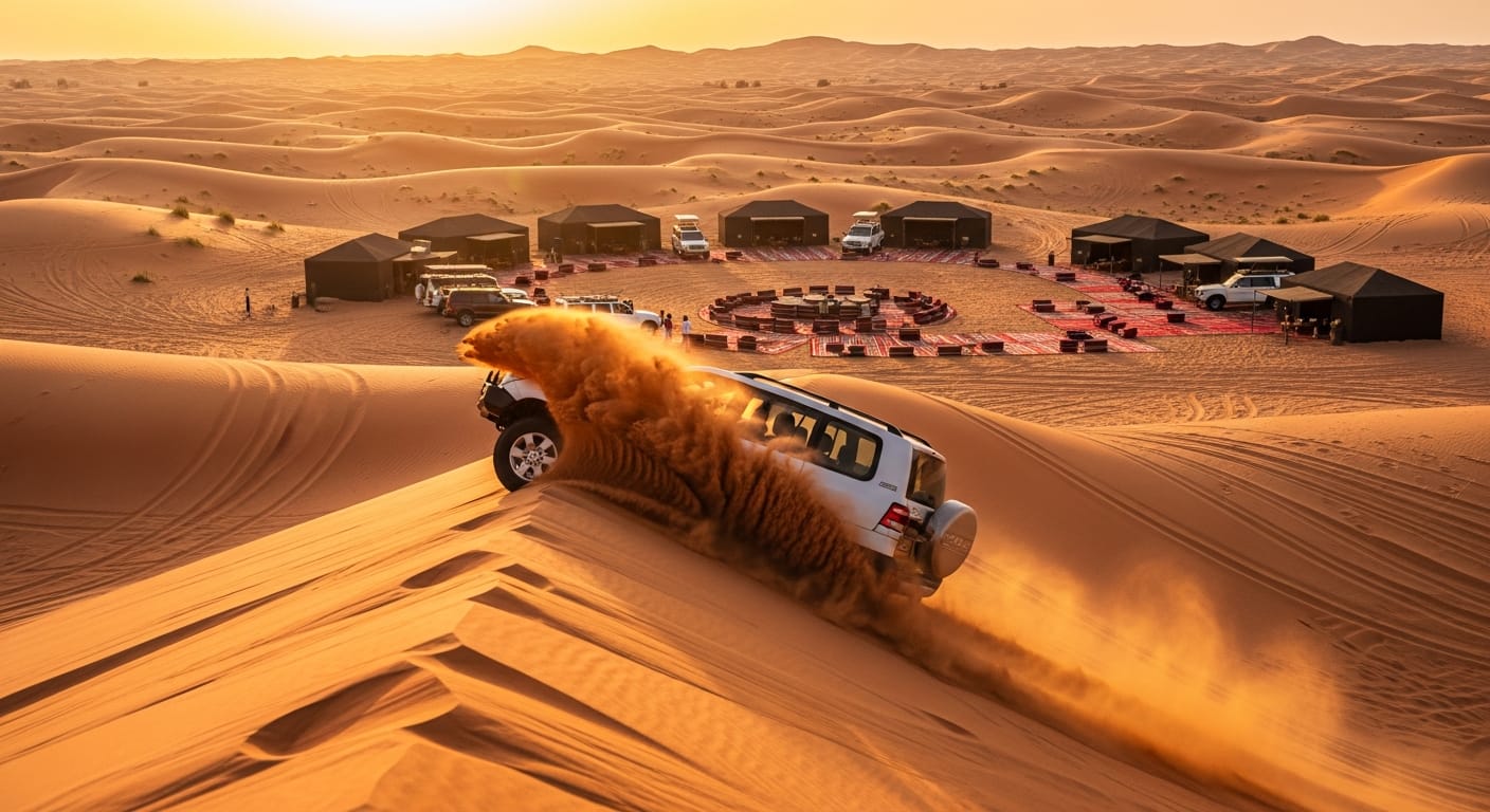 Desert safari dune bashing on a dubai tour package from chennai