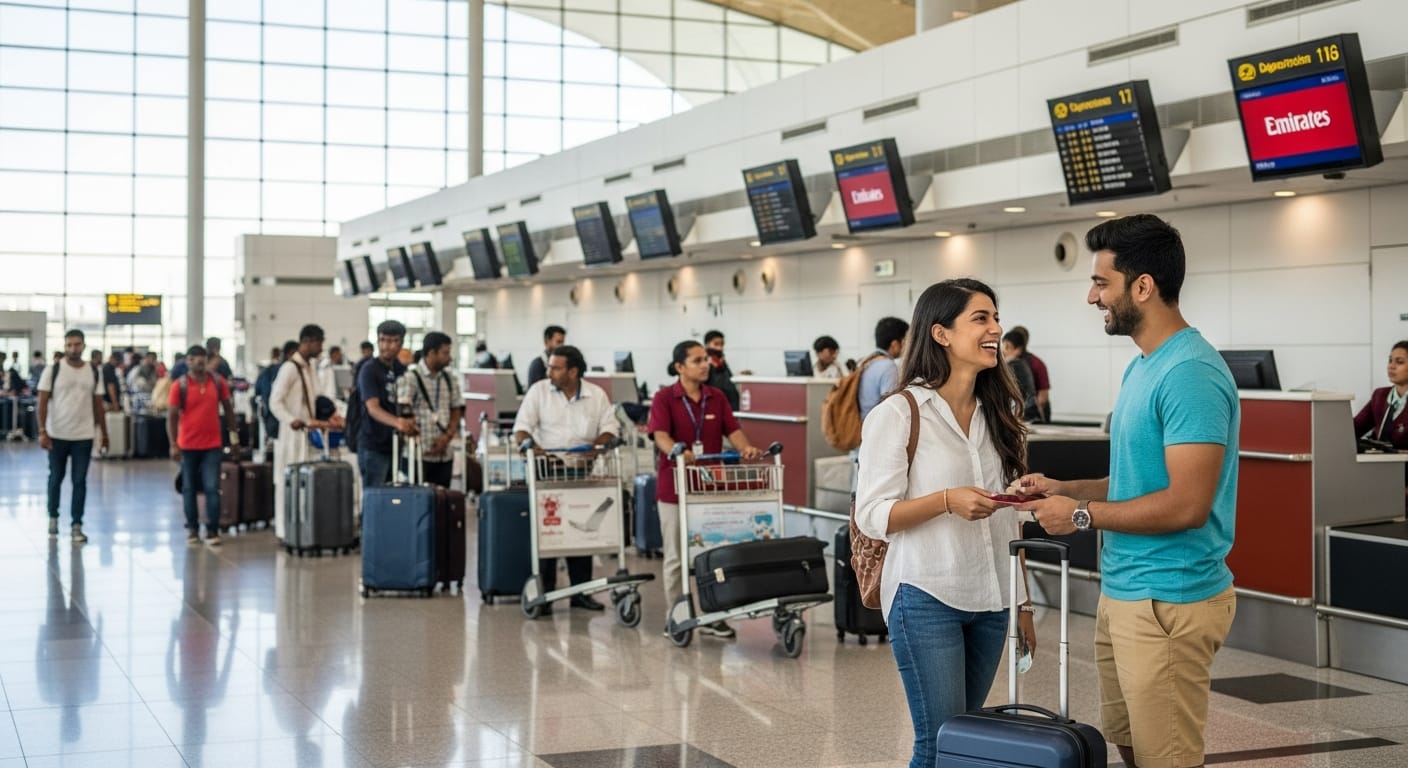 Chennai travellers checking in for a direct flight to Dubai