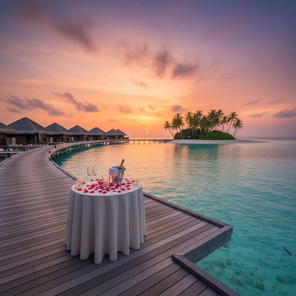 dubai vs maldives honeymoon comparison romantic beach sunset couple