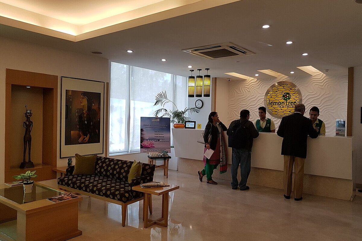 Hotel reception desk with reservation ledger