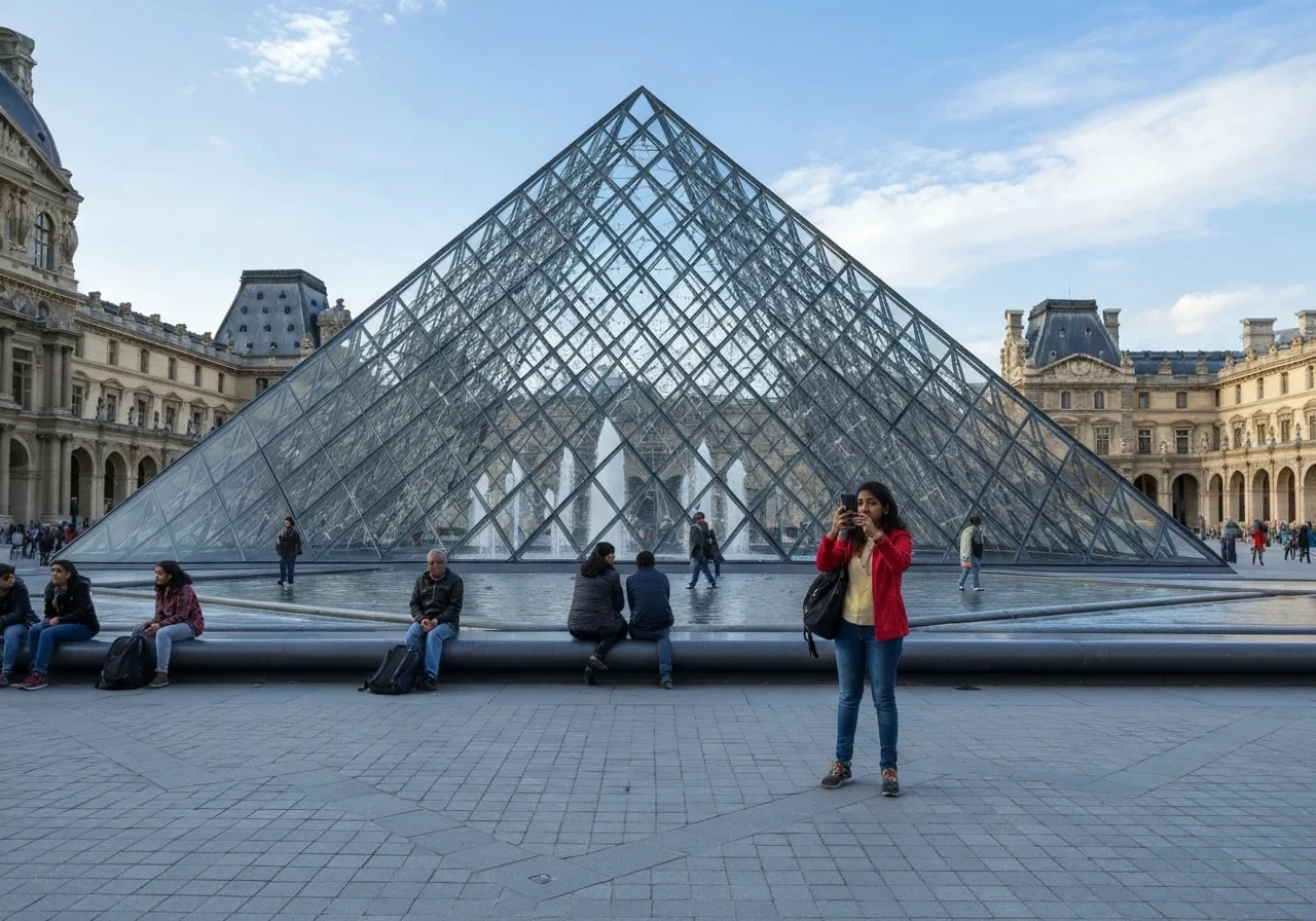 Louvre Museum glass pyramid france trip from india cost guide