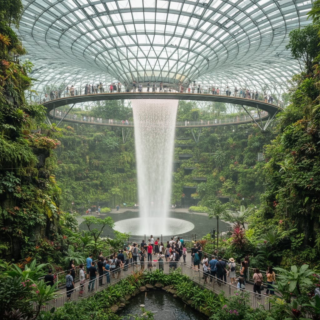 Cloud Forest dome waterfall at Gardens by the Bay Singapore