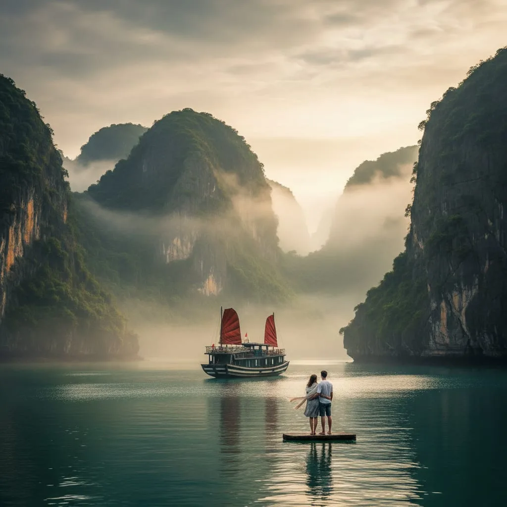 Halong Bay Vietnam junk boat romantic honeymoon cruise