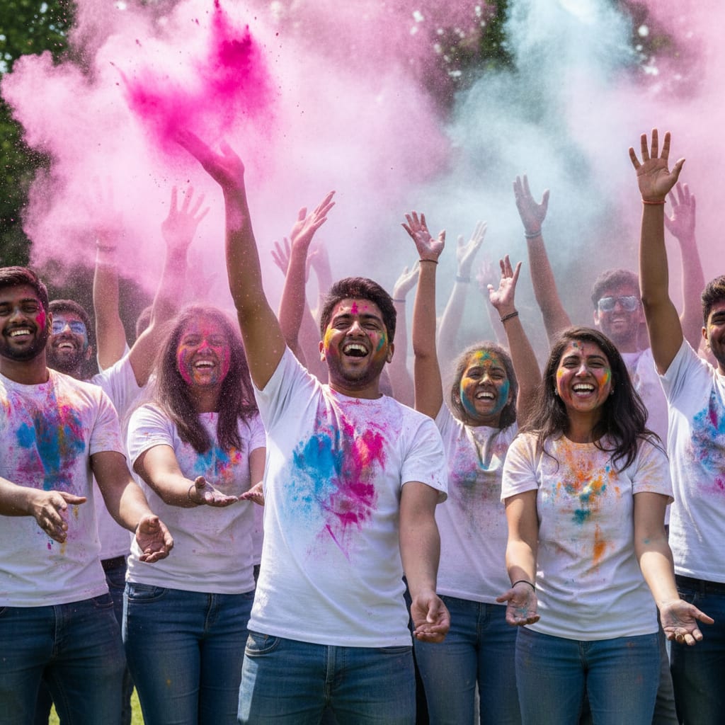 Holi color festival celebration abroad with joyful crowds