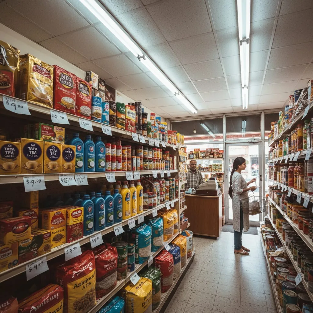 Indian grocery store abroad with familiar desi brands for travelers who carry Indian food abroad how to pack for long trips