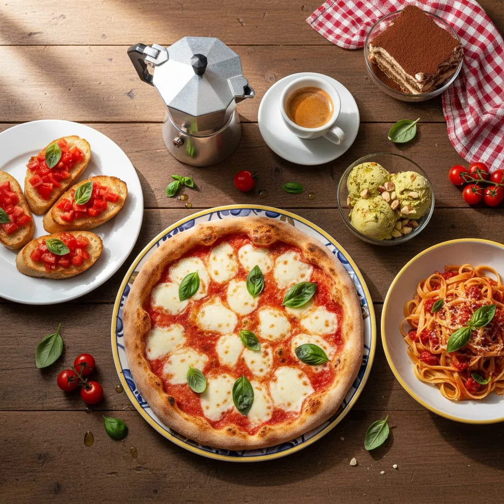 Italian food vegetarian options pasta and gelato