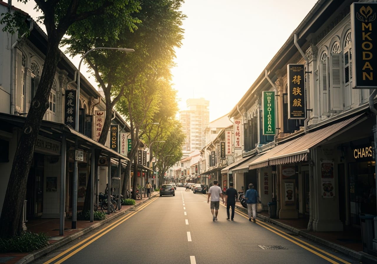 Heritage shophouses and Peranakan restaurants along East Coast Road in Katong