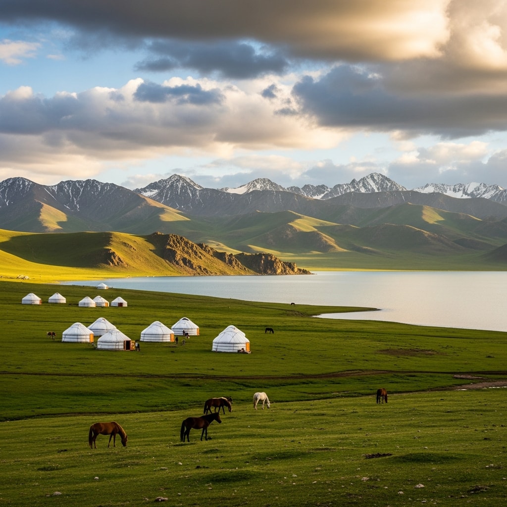 kyrgyzstan travel guide from india - Song Kul Lake with traditional yurts