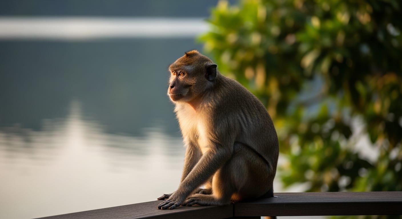 Long-tailed macaque beside the macritchie treetop walk trail in Singapore