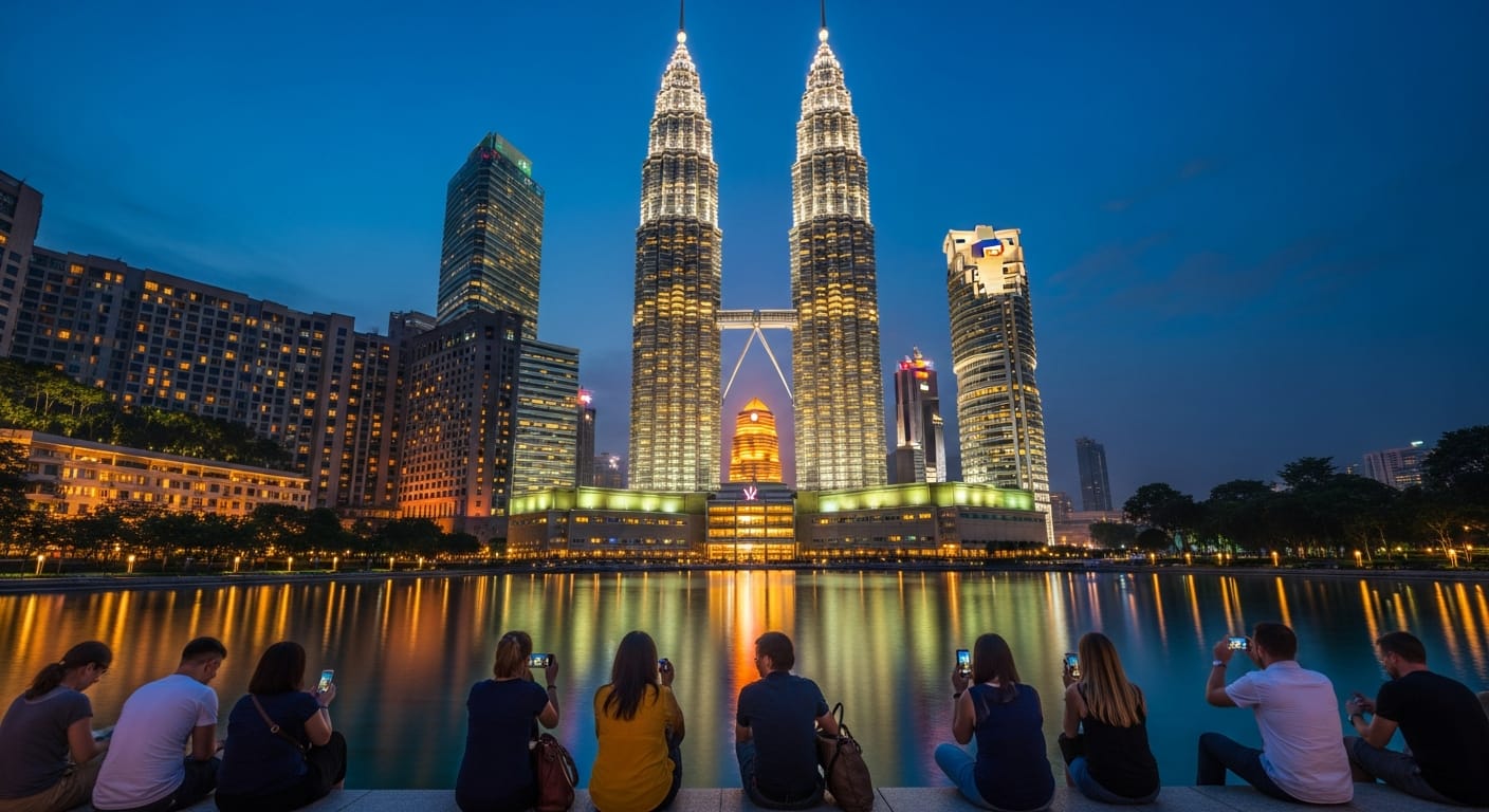 Petronas Towers lit up at blue hour, a highlight of any malaysia tour package from bangalore