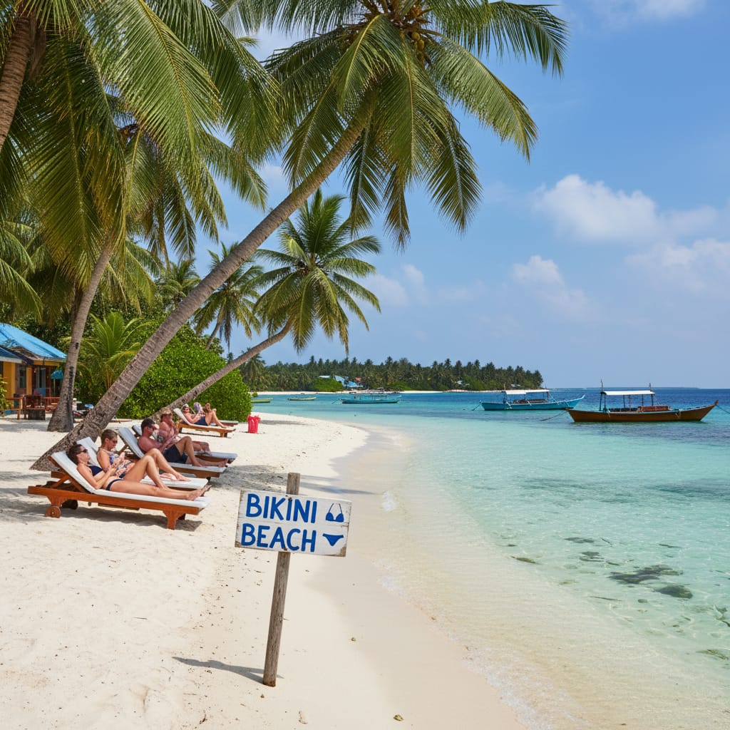 bikini beach maldives local islands with tourists