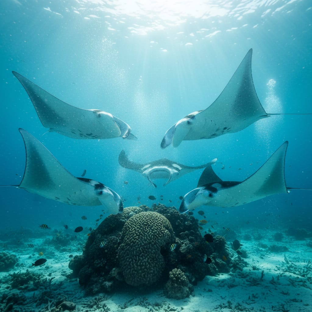 maldives manta ray season underwater encounter with Indian snorkeler