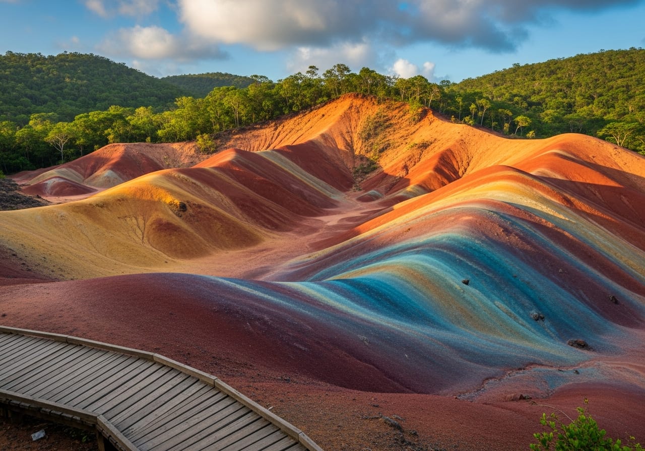 Seven Coloured Earths at Chamarel, a top stop on a mauritius tour package from bangalore