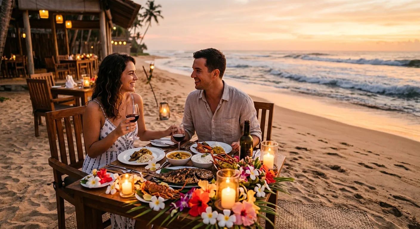 romantic beachside minimoon dinner setup for couples