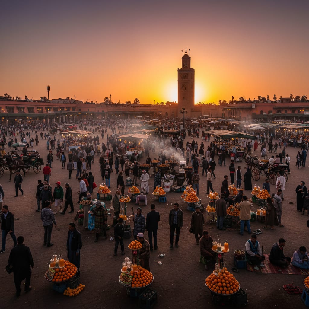Morocco trip from india cost - Jemaa el-Fnaa square Marrakech at sunset