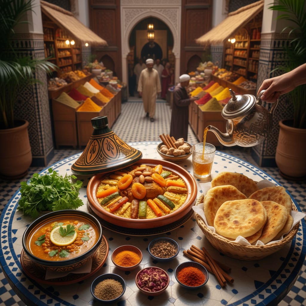 Moroccan cuisine tagine couscous mint tea authentic riad