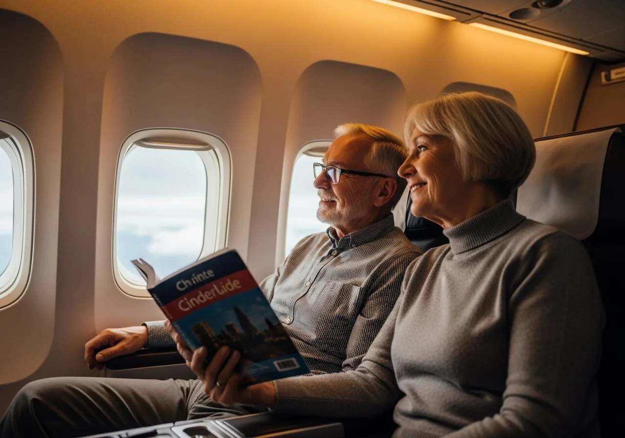 Senior travelers in airplane for skip gen travel from India