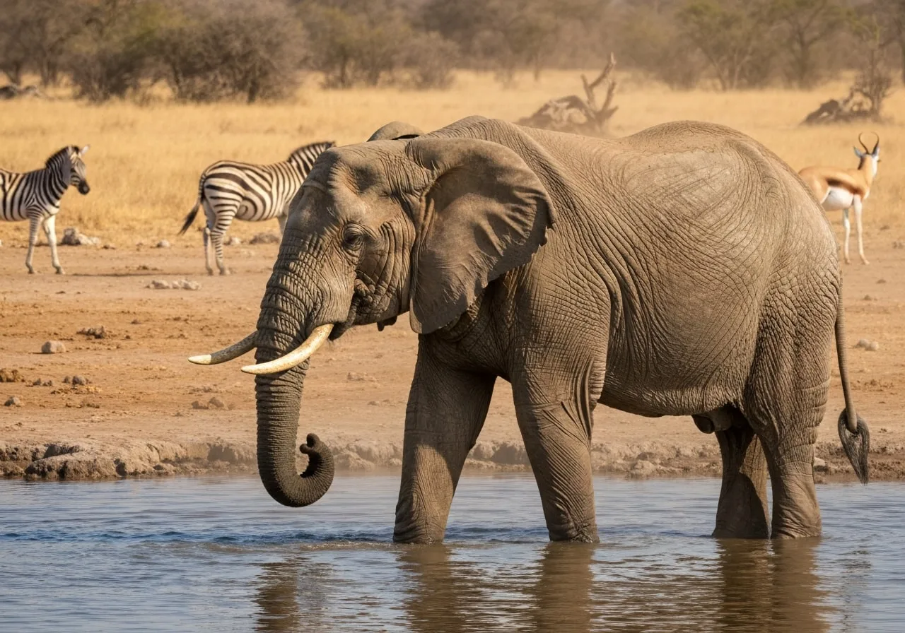 Namibia trip from India cost - elephant at Etosha waterhole during self-drive safari