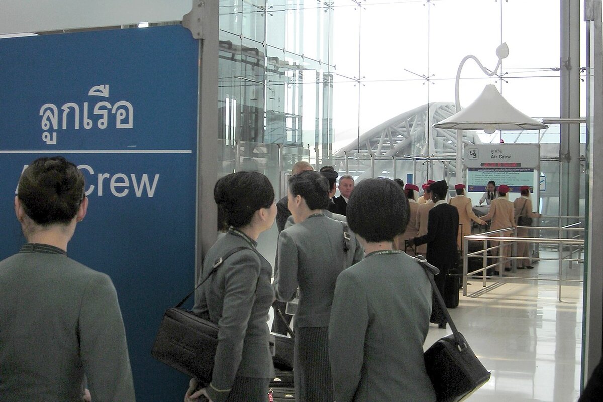 Airport immigration counters with queues