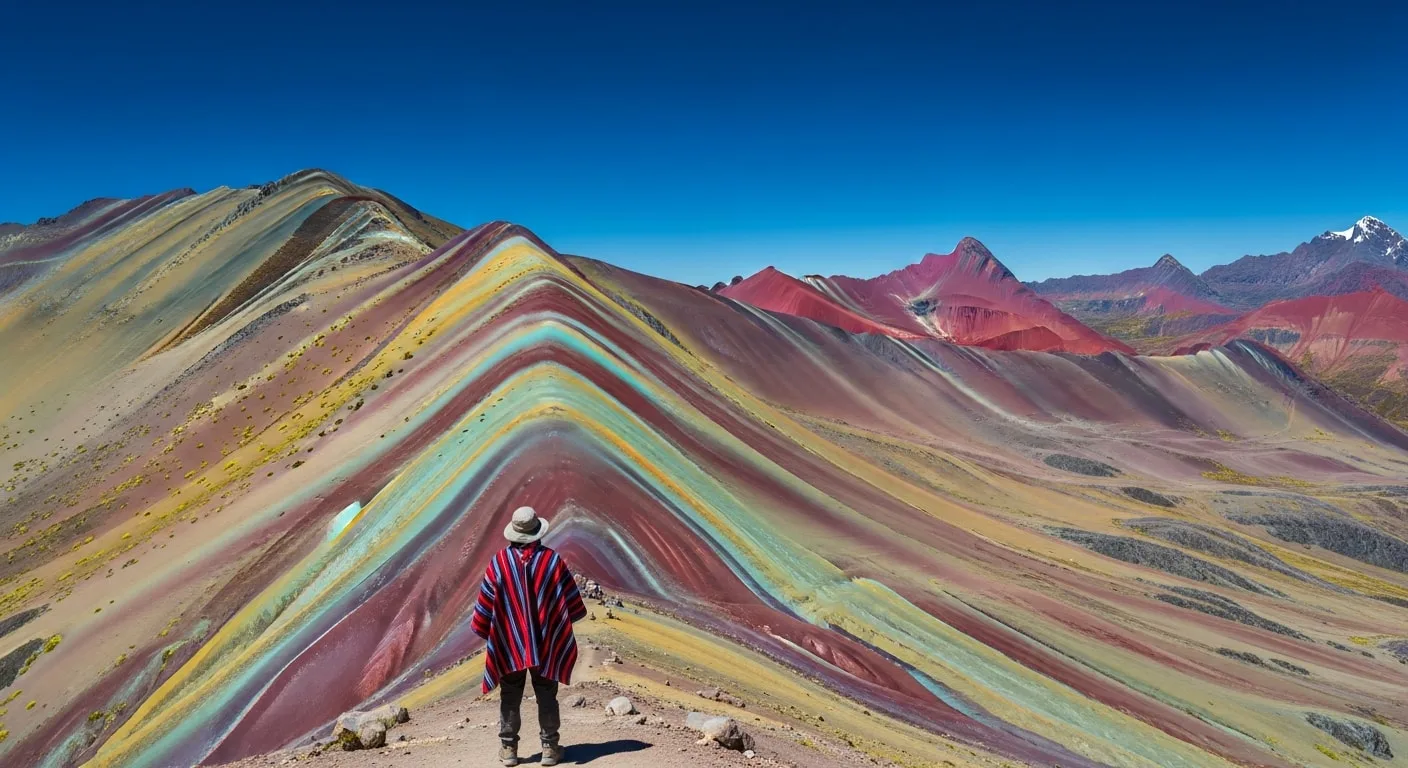Rainbow Mountain Vinicunca with colourful striped slopes