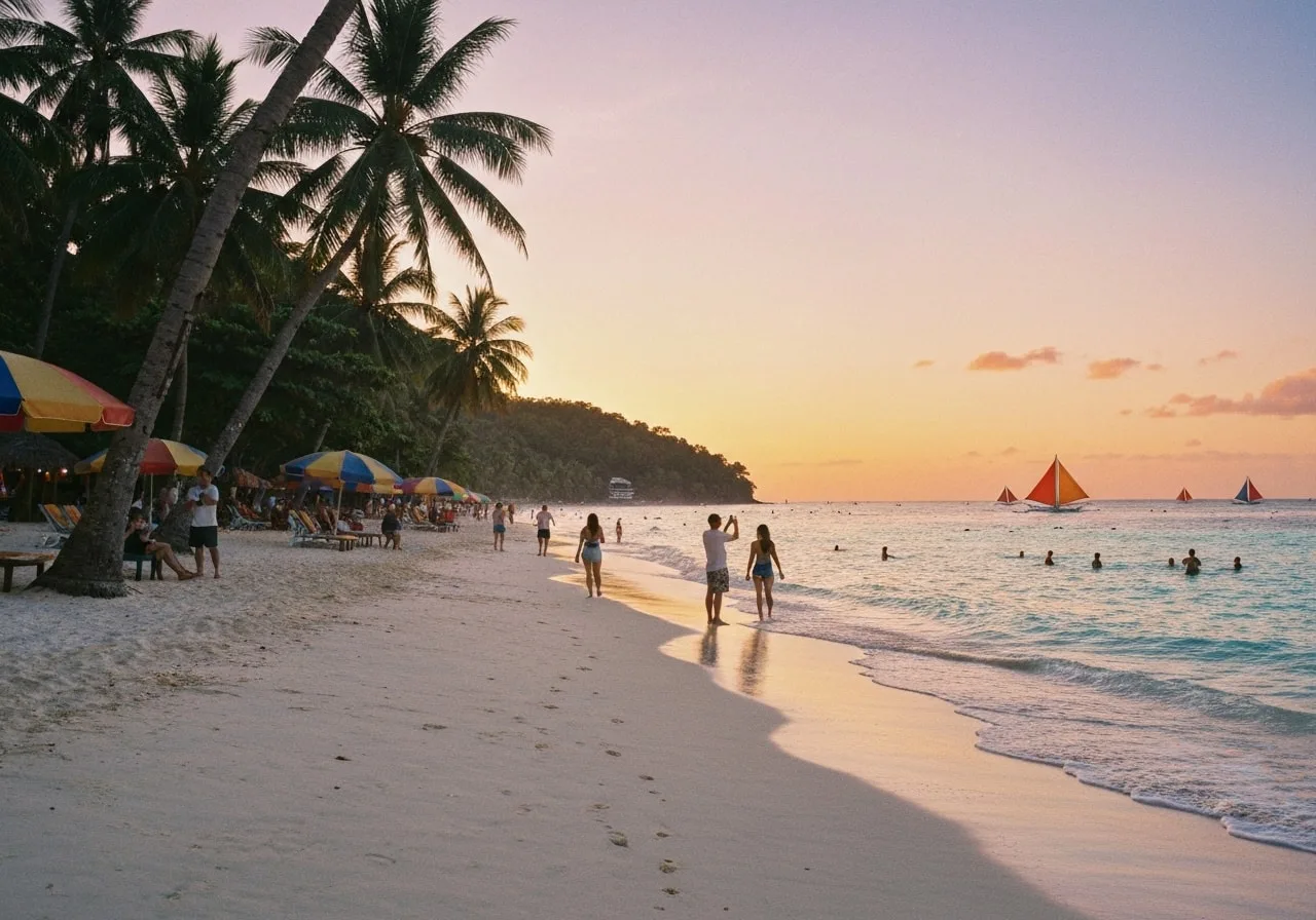Philippines island guide India - Boracay White Beach with paraw boats