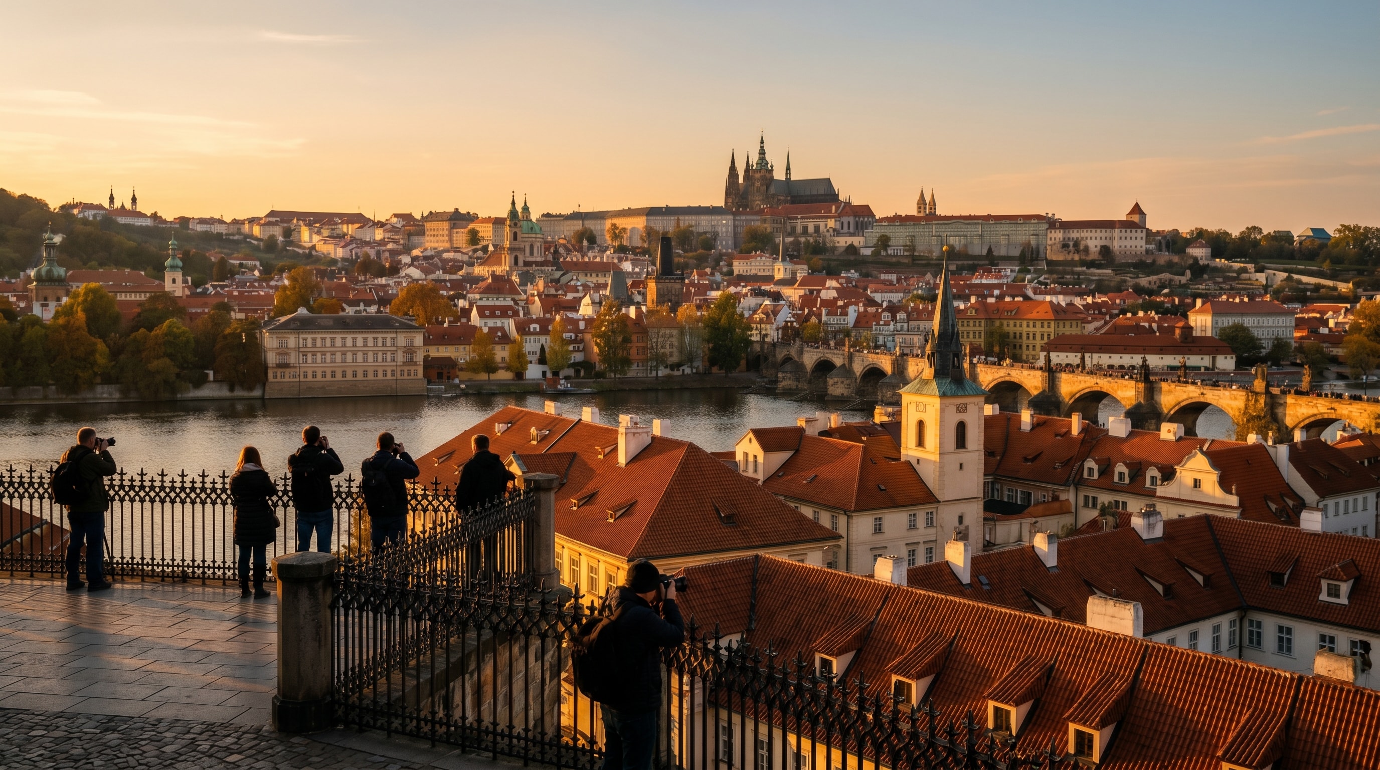 Golden hour over a classic European city skyline before a Schengen trip