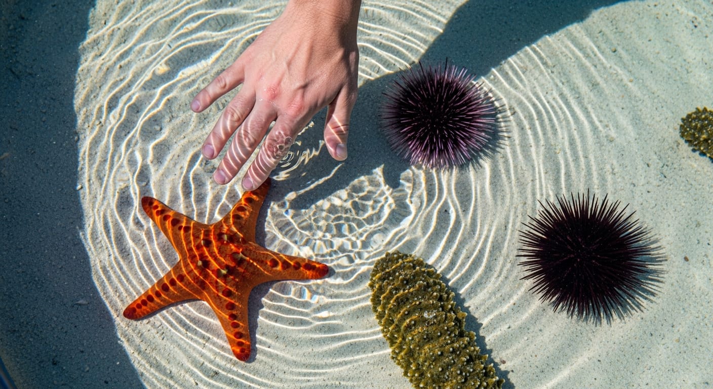 Touch pool with starfish at S.E.A. Aquarium Singapore