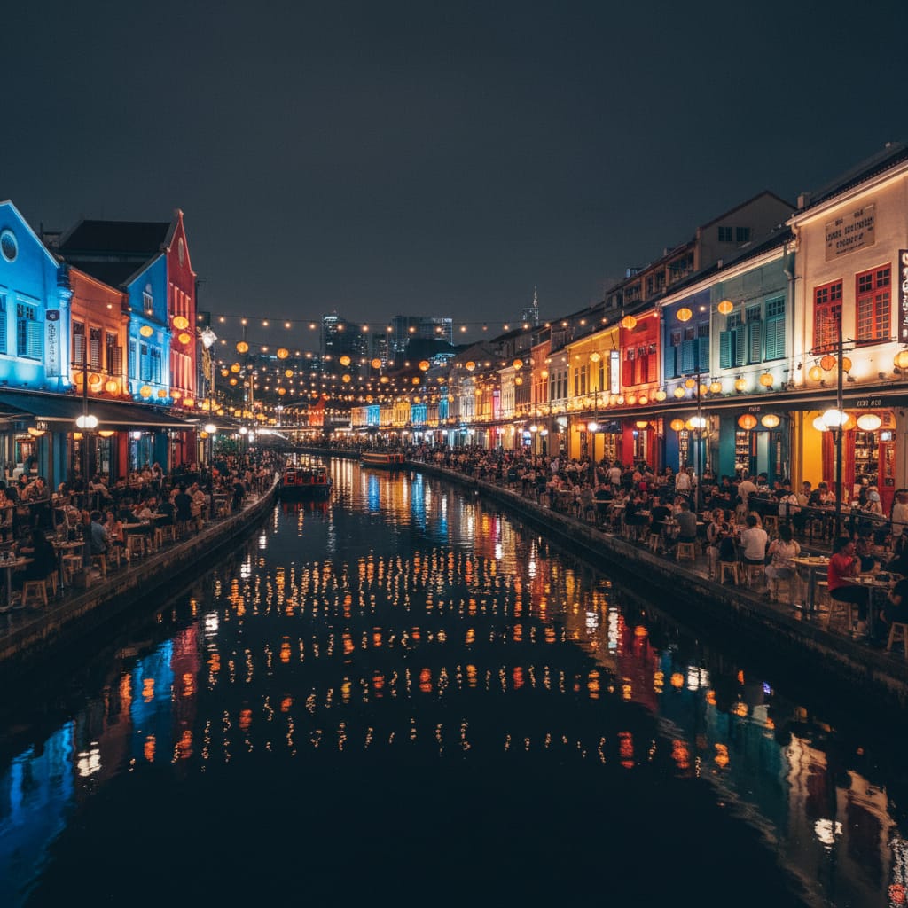 Clarke Quay Singapore nightlife with riverside bars where drinking is legal