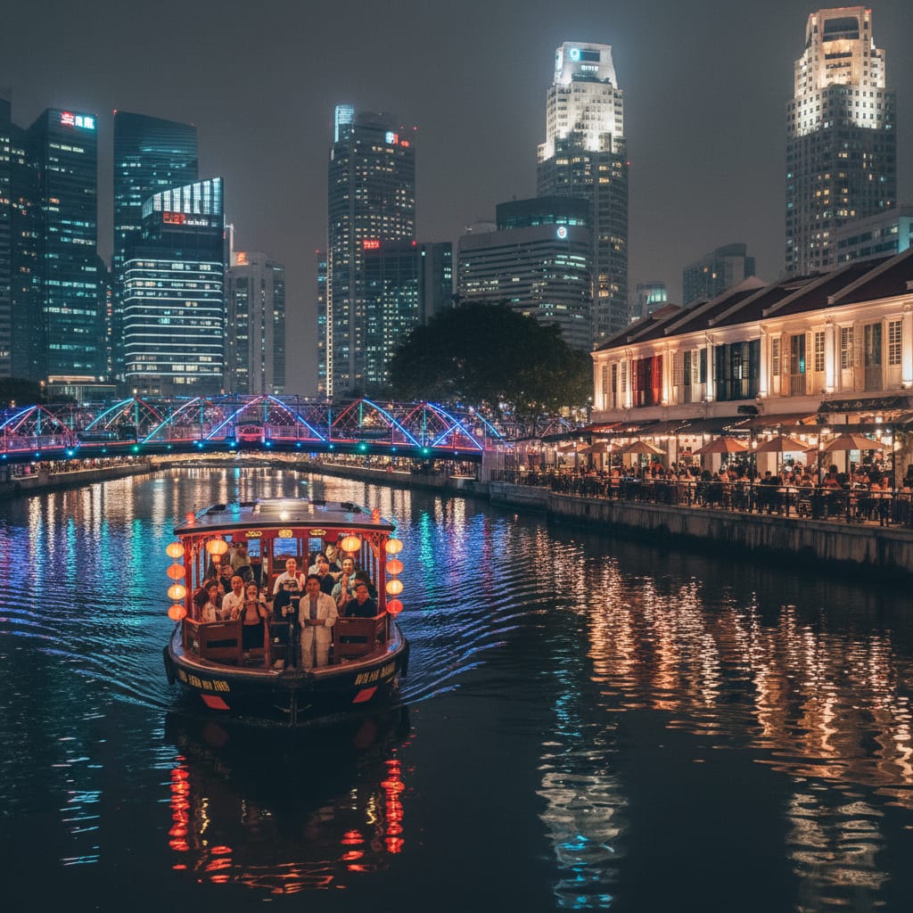 singapore cruise dinner experience on river cruise with Clarke Quay lights