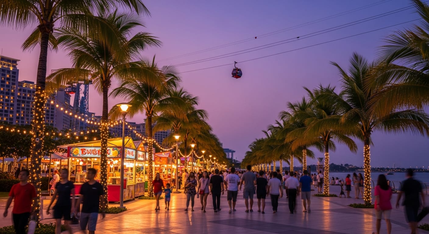 Sentosa Island evening lights on a Singapore tour from Gujarat