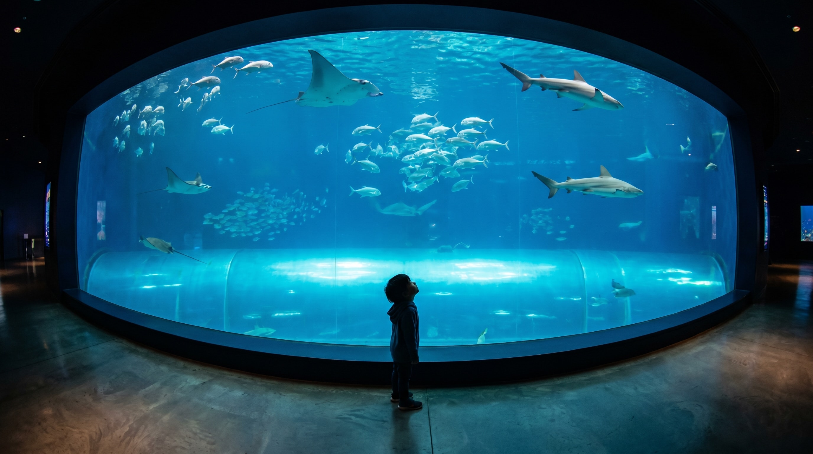 A child watching marine life at the S.E.A. Aquarium, a top thing to do in Singapore with kids