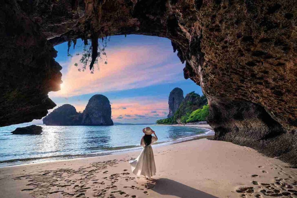 <a href="https://www.freepik.com/free-photo/woman-walking-railay-beach-krabi-thailand_13573556.htm#fromView=search&page=1&position=5&uuid=8108071a-3c2b-41ab-b968-ef5e1290751e">Image by tawatchai07 on Freepik</a>
Thailand Tour Package