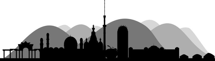 Silhouette of Almaty's skyline, featuring iconic landmarks and mountain backdrop, highlighting the beauty of Almaty in Trip Cabinet's Almaty tour package