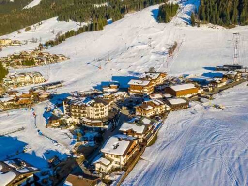 Beautiful aerial shot Shymbulak Ski Resort coverd by snow.