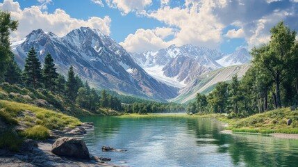 Things to do in Almaty: A breathtaking view of Big Almaty Lake surrounded by majestic snow-capped mountains and lush greenery, showcasing the natural beauty and serene atmosphere of this popular tourist destination.